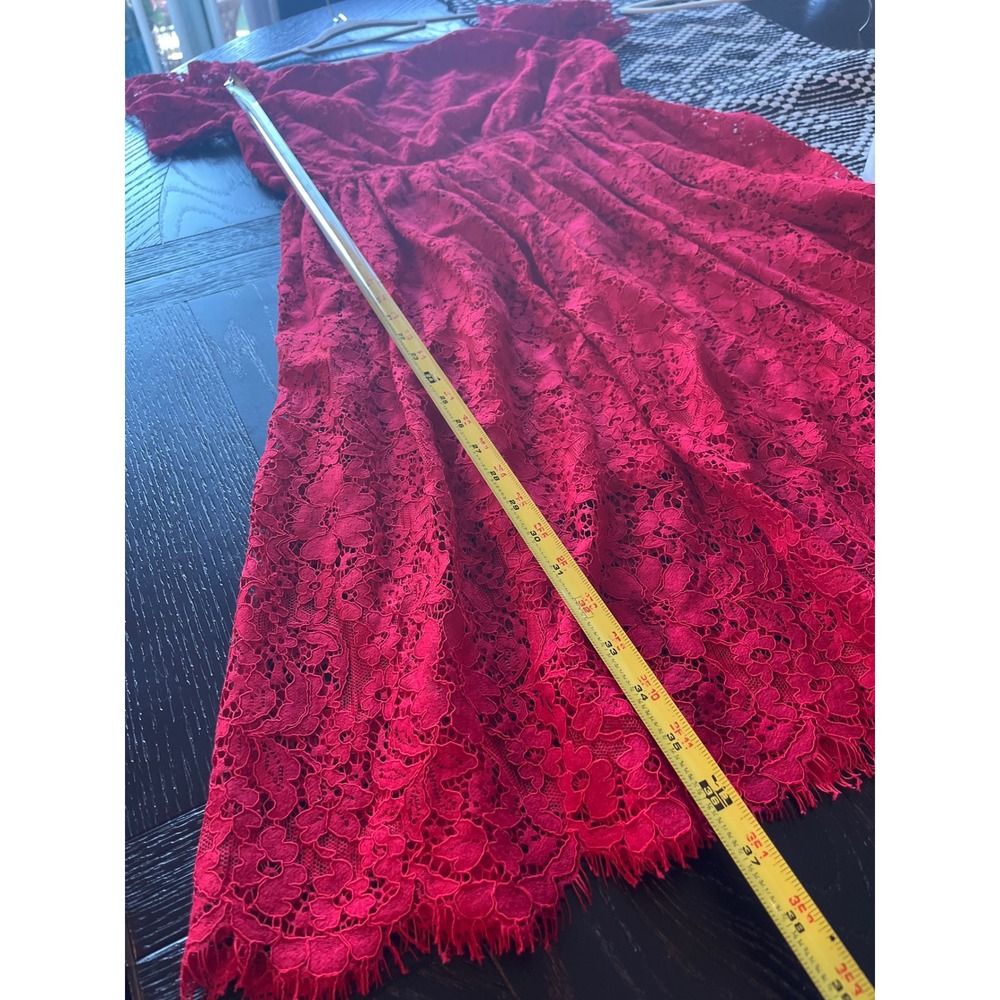 Express Red Floral Lace Off Shoulder Fit & Flare Cocktail Dress Large - Picture 8 of 9
